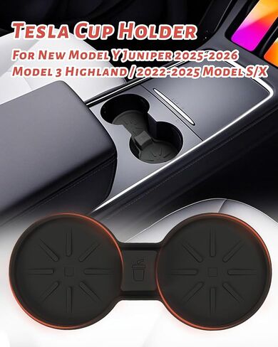 قواعد الأكواب لسيارة Tesla Model Y Juniper 2025 2026، الطراز 3 2024 2025، الطراز S/X 2022-2025، ملحقات داخلية لحامل الأكواب من السيليكون الفاخر للطراز Y/3/S/X، قابلة للغسل وغير قابلة للانزلاق، باللون الأسود in Kuwait