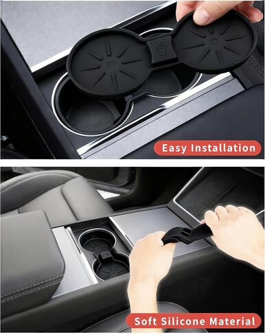 قواعد الأكواب لسيارة Tesla Model Y Juniper 2025 2026، الطراز 3 2024 2025، الطراز S/X 2022-2025، ملحقات داخلية لحامل الأكواب من السيليكون الفاخر للطراز Y/3/S/X، قابلة للغسل وغير قابلة للانزلاق، باللون الأسود in Kuwait
