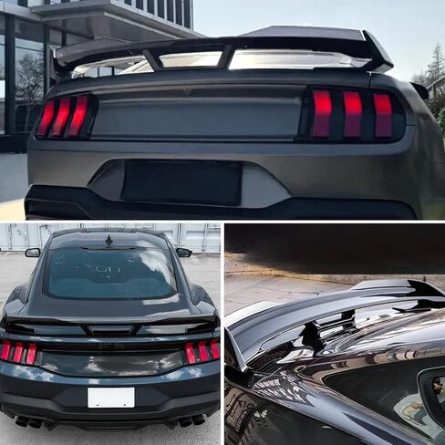 جناح خلفي من Wickerbill مناسب لـ 2024 2025 2026 Ford Mustang EcoBoost/Premium/7th Gen GT/ S650 Dark Horse Style + ملحقات خارجية من Wicker Bill، أسود لامع in Kuwait