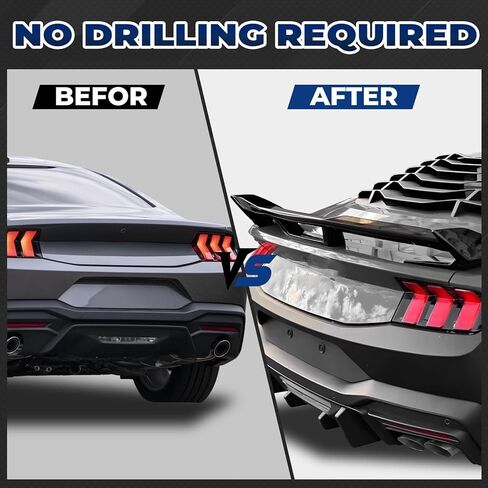 جناح خلفي من Wickerbill مناسب لـ 2024 2025 2026 Ford Mustang EcoBoost/Premium/7th Gen GT/ S650 Dark Horse Style + ملحقات خارجية من Wicker Bill، أسود لامع in Kuwait