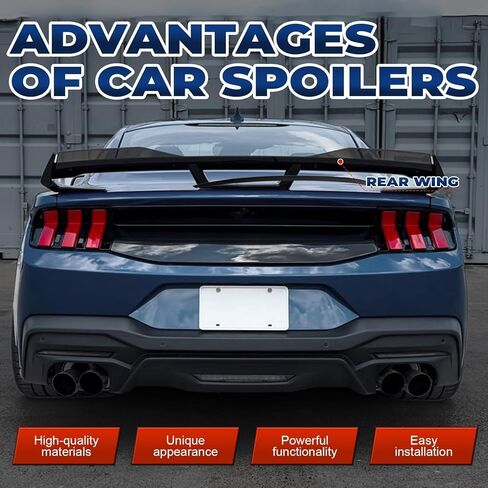 جناح خلفي من Wickerbill مناسب لـ 2024 2025 2026 Ford Mustang EcoBoost/Premium/7th Gen GT/ S650 Dark Horse Style + ملحقات خارجية من Wicker Bill، أسود لامع in Kuwait