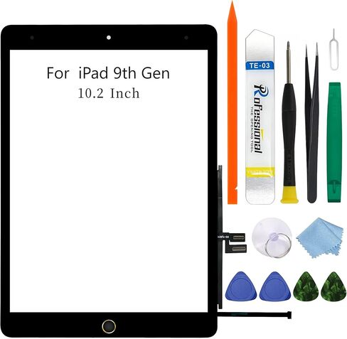 for iPad 9（9th Gen 2021 Released） Screen Replacement Digitizer Touch Glass, for iPad 10.2 Inch A2602 A2603 A2604 A2605, with Home Button & Full Repair Kit - Black in Saudi Arabia