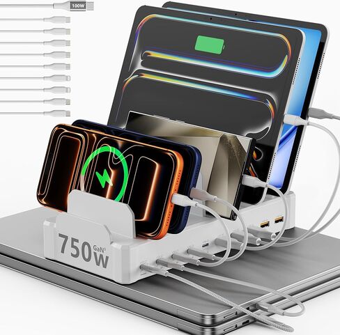 محطة شحن بقوة 750 واط لأجهزة متعددة، شاحن سريع بـ 10 منافذ Zobirez، 5 منافذ USB-C بقوة 120 واط لكل منهما و5 منافذ USB-A بقوة 30 واط لكل منهما، محور شحن سطح المكتب للكمبيوتر المحمول والكمبيوتر اللوحي، أسود in Saudi Arabia