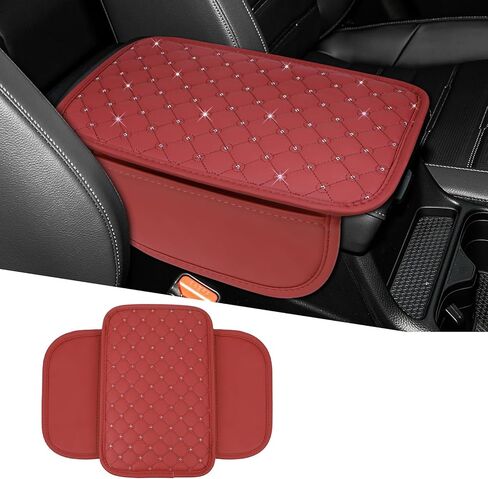 wuyaoyao Bling Car Center Console Cover, 11.81"×7.87" Leather Auto Arm Rest Cover Protector with 2 Storage Bags, Vehicle Crystal Rhinestone Armrest Cushion Pad, Interior Car Accessories (Black) in Saudi Arabia