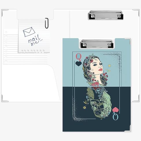 Knibeo Witchy Tarot Queen of Hearts Playing Card Clipboard Folio with Storage Pocket for Office Classroom, Tarot Lover Gifts Padfolio with Metal Clip for Nurses Students Women, 12.4x9.25 in in Saudi Arabia