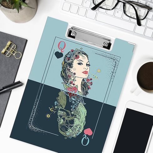 Knibeo Witchy Tarot Queen of Hearts Playing Card Clipboard Folio with Storage Pocket for Office Classroom, Tarot Lover Gifts Padfolio with Metal Clip for Nurses Students Women, 12.4x9.25 in in Saudi Arabia