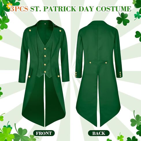 3 PCS ST. Patrick's Day Costume Men Adult Green ST Patrick Day Costume with Steampunk Green Top Hat Bow Tie in Saudi Arabia