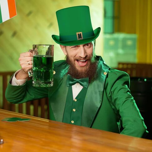 3 PCS ST. Patrick's Day Costume Men Adult Green ST Patrick Day Costume with Steampunk Green Top Hat Bow Tie in Saudi Arabia