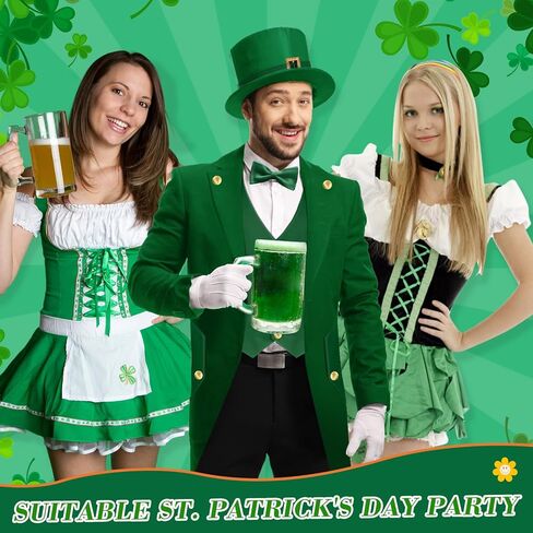 3 PCS ST. Patrick's Day Costume Men Adult Green ST Patrick Day Costume with Steampunk Green Top Hat Bow Tie in Saudi Arabia