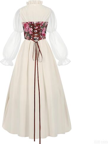 Women Renaissance Corset Dress Victorian Medieval Costume Floral Fairy Dresses Vintage Gown with Necklace in Saudi Arabia