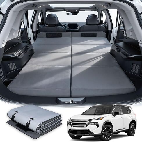 Car Bed for Toyota RAV4, Foldable Non-Inflatable Memory Foam Camping Mattress, Thickened Portable SUV Trunk Sleeping Pad, Air Mattress Upgrade for Camping & Travel Essentials, With Storage Bag, Gray in Saudi Arabia
