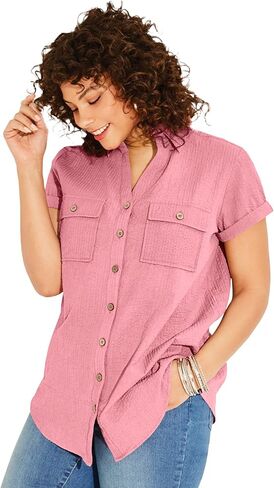 Roaman's Women's Plus Size Seersucker Shirt in Saudi Arabia