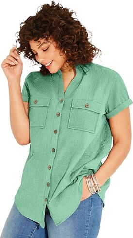 Roaman's Women's Plus Size Seersucker Shirt in Saudi Arabia