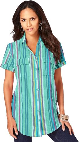 Roaman's Women's Plus Size Seersucker Shirt in Saudi Arabia