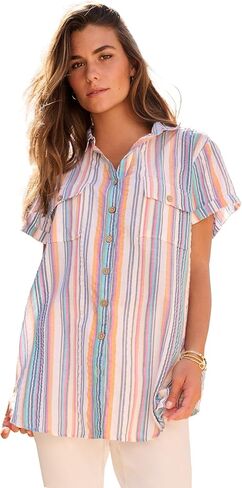Roaman's Women's Plus Size Seersucker Shirt in Saudi Arabia