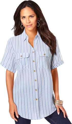 Roaman's Women's Plus Size Seersucker Shirt in Saudi Arabia