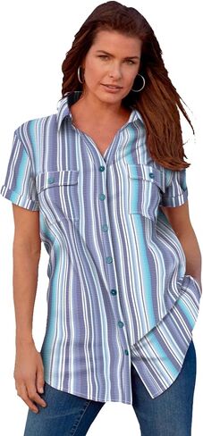 Roaman's Women's Plus Size Seersucker Shirt in Saudi Arabia