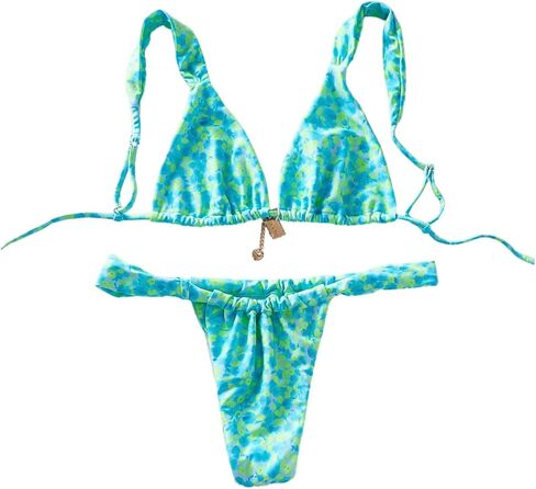 MakeMeChic Women's Floral Print 2 Piece Bikini Sets Tie Back Triangle Thong Bathing Suit Swimsuit in Kuwait