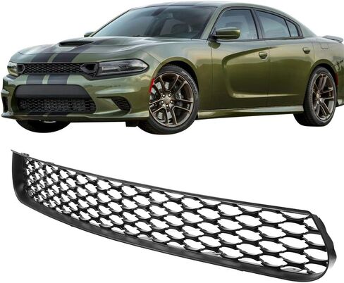 IKON MOTORSPORTS Front Lower Grille, Compatible With 2015-2023 Dodge Charger SRT/Scat Pack, SRT Style Unpainted Black PP Bumper Mesh Grill Guard in Kuwait
