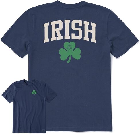 Life is Good. Men's Irish Clover Short Sleeve Crusher Tee, Darkest Blue in Saudi Arabia