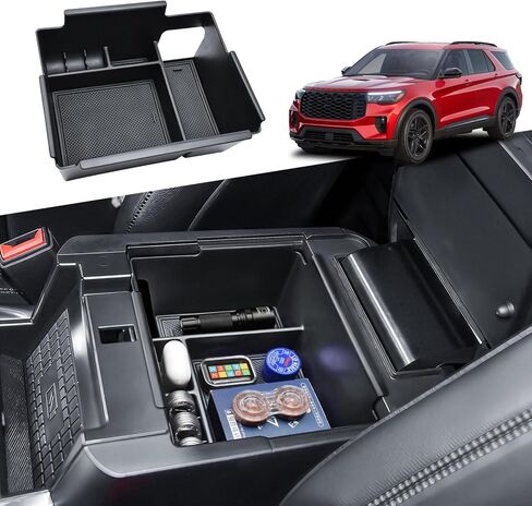 RUNROAD Center Console Organizer Tray Compatible with 2026 2025 2024 2023 2022 2021 2020 Ford Explorer Accessories, Armrest Storage Box For Explorer XLT Limited Platinum Middle Console Dividers, Black in Saudi Arabia