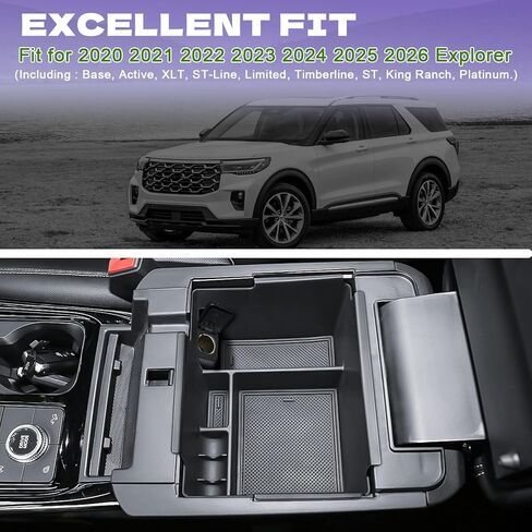 RUNROAD Center Console Organizer Tray Compatible with 2026 2025 2024 2023 2022 2021 2020 Ford Explorer Accessories, Armrest Storage Box For Explorer XLT Limited Platinum Middle Console Dividers, Black in Saudi Arabia