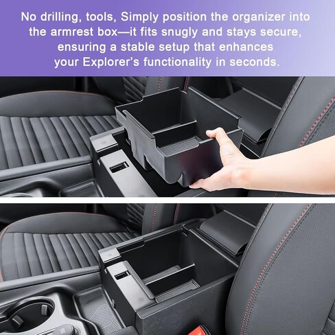 RUNROAD Center Console Organizer Tray Compatible with 2026 2025 2024 2023 2022 2021 2020 Ford Explorer Accessories, Armrest Storage Box For Explorer XLT Limited Platinum Middle Console Dividers, Black in Saudi Arabia