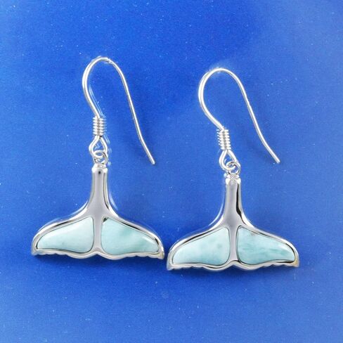 Gorgeous Hawaiian Genuine Larimar Whale Tail Earring, Sterling Silver Larimar Whale Tail Dangle Earring, E8477A in Saudi Arabia