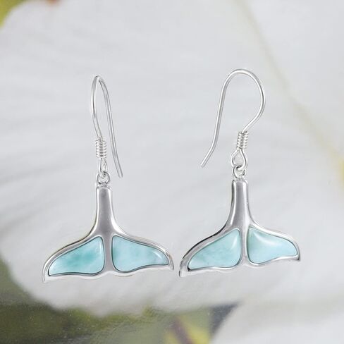 Gorgeous Hawaiian Genuine Larimar Whale Tail Earring, Sterling Silver Larimar Whale Tail Dangle Earring, E8477A in Saudi Arabia