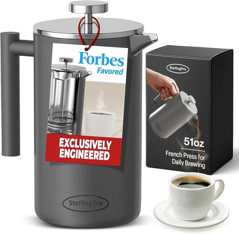 SterlingPro Classic European Stlye Doublewall Stainless Steel Mirror Finish French Coffee Press, 35-ounce in Saudi Arabia