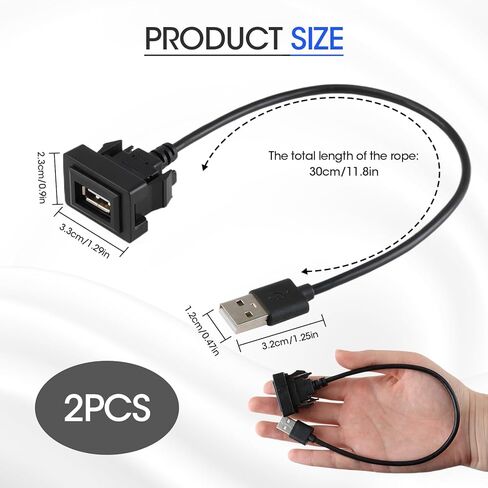 USB Port Car Charger for Toyota, 34 * 23mm Square Vehicle Power Socket Adapter, Panel Flush Mount Extension Cable for Camry RAV4 Corolla Highlander, Car Dash Port for iOS Android (1) in Kuwait