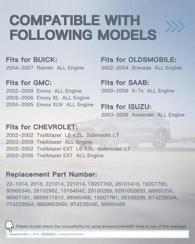 مجموعة الرف والترس متوافقة مع شيفروليه تريل بليزر EXT، وجي إم سي إنفوي XL XUV، وبويك رينييه، وأولدزموبيل برافادا، وإيسوزو اسيندر، ورف الطاقة الهيدروليكي ومجموعة التوجيه ترس استبدال OE 22-1014 in Kuwait