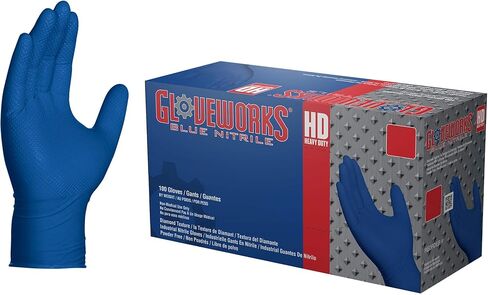 GLOVEWORKS HD Royal Blue Nitrile Industrial Disposable Gloves, 6 Mil, Latex & Powder-Free, Food-Safe, Raised Diamond Texture in Saudi Arabia