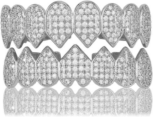مغني الراب الرجال والنساء وهمية Grillz مصاص دماء الأسنان الفضة مشاوي لأسنانك الماس Grillz للنساء 14K مطلية بالذهب مثلج خارج الهيب هوب الأسنان الرجال زي تأثيري قضبان صب إضافية، اكسسوارات زي مصاص دماء in Saudi Arabia