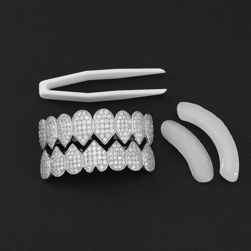 مغني الراب الرجال والنساء وهمية Grillz مصاص دماء الأسنان الفضة مشاوي لأسنانك الماس Grillz للنساء 14K مطلية بالذهب مثلج خارج الهيب هوب الأسنان الرجال زي تأثيري قضبان صب إضافية، اكسسوارات زي مصاص دماء in Saudi Arabia
