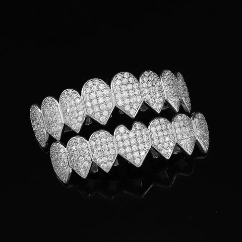 مغني الراب الرجال والنساء وهمية Grillz مصاص دماء الأسنان الفضة مشاوي لأسنانك الماس Grillz للنساء 14K مطلية بالذهب مثلج خارج الهيب هوب الأسنان الرجال زي تأثيري قضبان صب إضافية، اكسسوارات زي مصاص دماء in Saudi Arabia