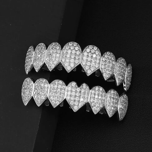 مغني الراب الرجال والنساء وهمية Grillz مصاص دماء الأسنان الفضة مشاوي لأسنانك الماس Grillz للنساء 14K مطلية بالذهب مثلج خارج الهيب هوب الأسنان الرجال زي تأثيري قضبان صب إضافية، اكسسوارات زي مصاص دماء in Saudi Arabia