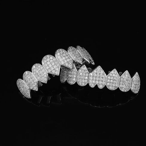 مغني الراب الرجال والنساء وهمية Grillz مصاص دماء الأسنان الفضة مشاوي لأسنانك الماس Grillz للنساء 14K مطلية بالذهب مثلج خارج الهيب هوب الأسنان الرجال زي تأثيري قضبان صب إضافية، اكسسوارات زي مصاص دماء in Saudi Arabia