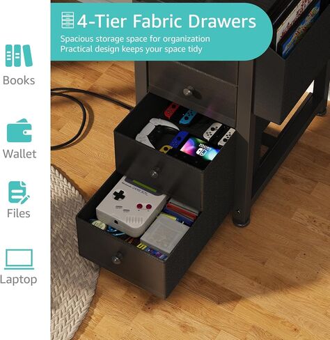 Lufeiya L Shaped Gaming Desk with Power Outlet, 47 Inch Reversible Corner Computer Desk with Drawers & Storage Shelves for Home Office Bedroom, L-Shaped Teen PC Desks with Fabric Drawer, Black in Kuwait