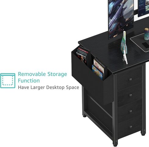 Lufeiya L Shaped Gaming Desk with Power Outlet, 47 Inch Reversible Corner Computer Desk with Drawers & Storage Shelves for Home Office Bedroom, L-Shaped Teen PC Desks with Fabric Drawer, Black in Kuwait