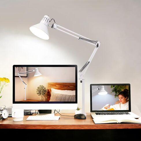 Desk Lamp With Clamp for Home Office, Eye-Caring Clip on Light with Adjustable Extra Tall Metal Swing Arm, High Intensity Clamp Lamp w/LED Bulb, Architect Task Table Lamps for Study, Workbench-B/5000k in Saudi Arabia