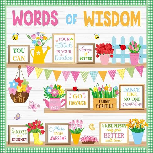 Spring Bookshelf Bulletin Board Words of Wisdom Classroom Bulletin Board Decor Inspirational Quote Flower Bee Cutouts Plant Bulletins Boards for Spring Class Chalkboard Wall Decor Teacher Supplies in Saudi Arabia