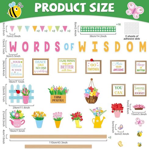 Spring Bookshelf Bulletin Board Words of Wisdom Classroom Bulletin Board Decor Inspirational Quote Flower Bee Cutouts Plant Bulletins Boards for Spring Class Chalkboard Wall Decor Teacher Supplies in Saudi Arabia