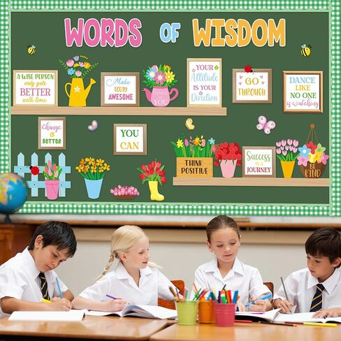 Spring Bookshelf Bulletin Board Words of Wisdom Classroom Bulletin Board Decor Inspirational Quote Flower Bee Cutouts Plant Bulletins Boards for Spring Class Chalkboard Wall Decor Teacher Supplies in Saudi Arabia