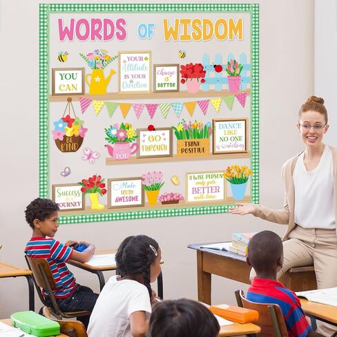Spring Bookshelf Bulletin Board Words of Wisdom Classroom Bulletin Board Decor Inspirational Quote Flower Bee Cutouts Plant Bulletins Boards for Spring Class Chalkboard Wall Decor Teacher Supplies in Saudi Arabia