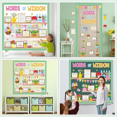 Spring Bookshelf Bulletin Board Words of Wisdom Classroom Bulletin Board Decor Inspirational Quote Flower Bee Cutouts Plant Bulletins Boards for Spring Class Chalkboard Wall Decor Teacher Supplies in Saudi Arabia