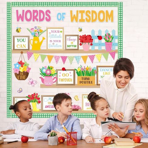 Spring Bookshelf Bulletin Board Words of Wisdom Classroom Bulletin Board Decor Inspirational Quote Flower Bee Cutouts Plant Bulletins Boards for Spring Class Chalkboard Wall Decor Teacher Supplies in Saudi Arabia