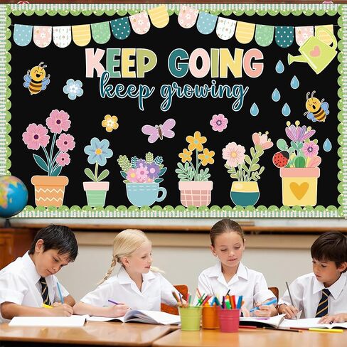 مجموعة ديكورات لوحة إعلانات الربيع، استمر في النمو، لوحة إعلانات تنمو، قطع زهور، قطع ورقية إيجابية لمستلزمات الفصل الدراسي الربيعي للمعلم in Kuwait