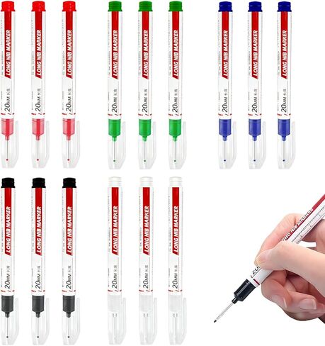 15 PCS Long Head Deep Hole Marker Pens, 20mm Long Nib Marker Quick-drying Waterproof Permanent Markers Pens for Woodworking Carpenter Construction Office in Saudi Arabia
