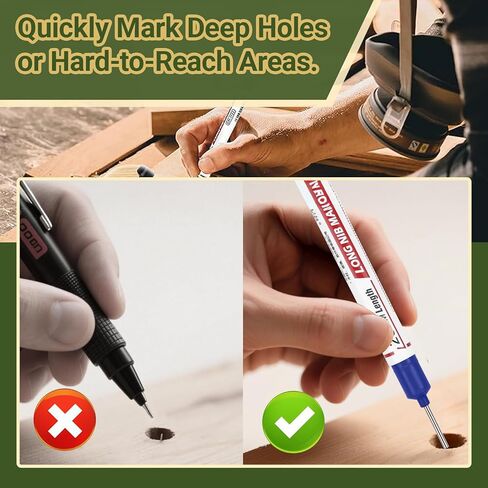 15 PCS Long Head Deep Hole Marker Pens, 20mm Long Nib Marker Quick-drying Waterproof Permanent Markers Pens for Woodworking Carpenter Construction Office in Saudi Arabia